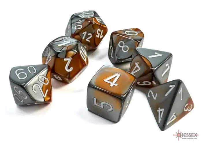 Chessex: Gemini - Polyhedral Copper-Steel/White 7-Die Set