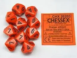 Chessex - Diez Dados d10 Opaque Orange/Black