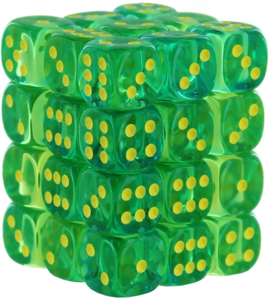 Chessex: Gemini - 12mm d6 Dice Block - Translucent Green-Teal/yellow